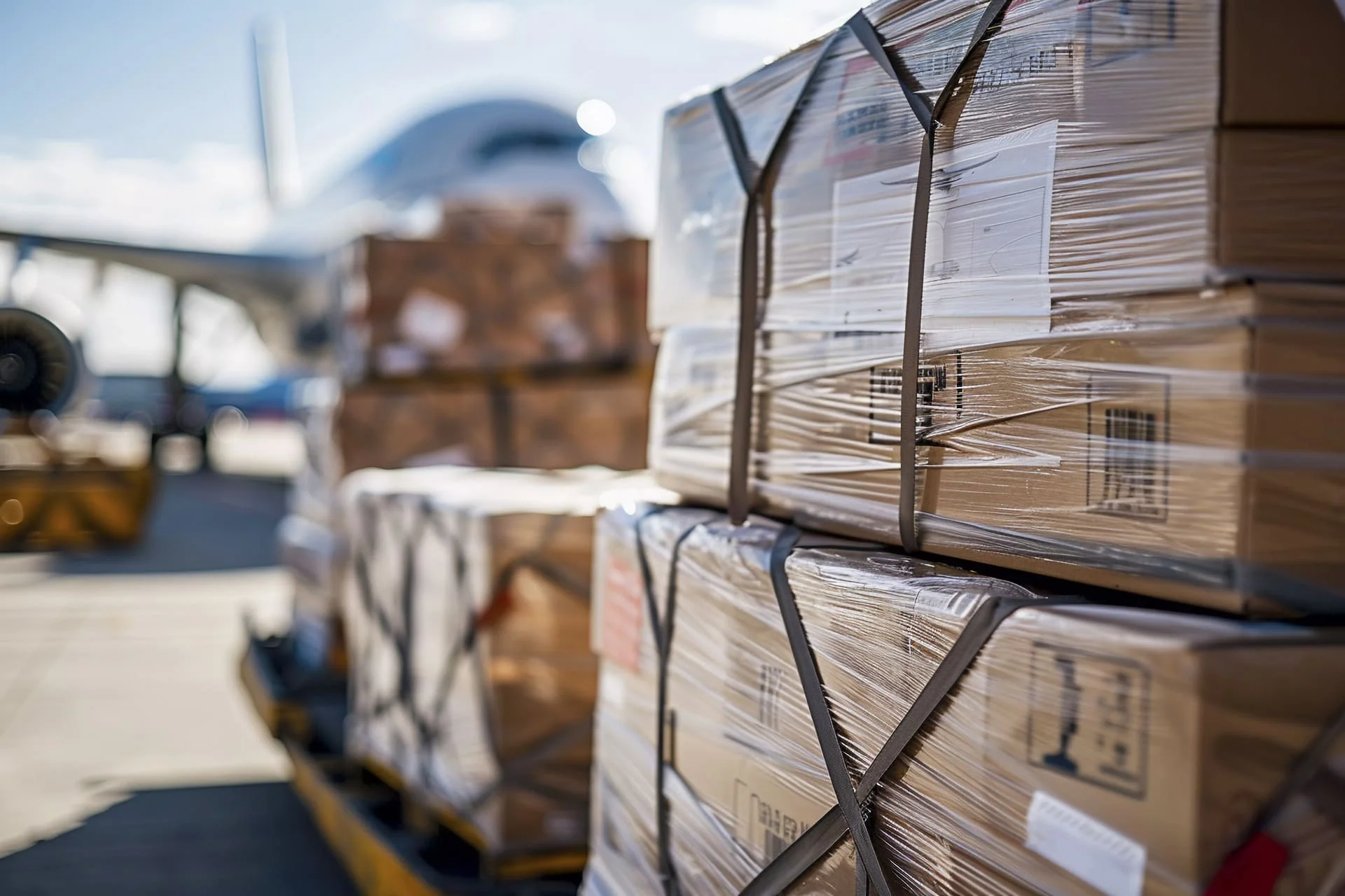Cargaison de marchandises à proximité d'un avion