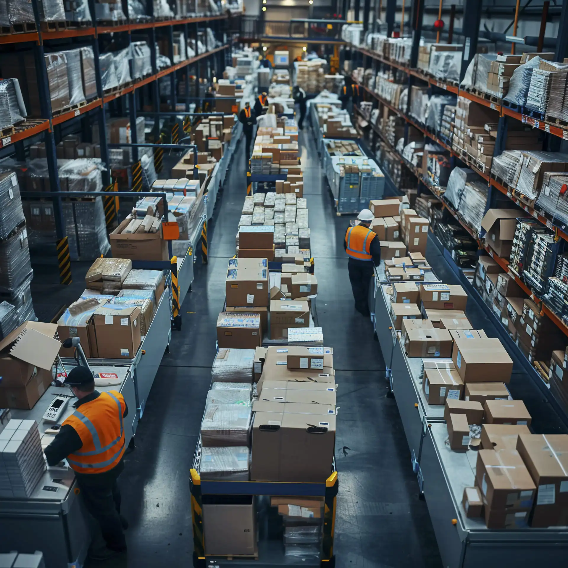 Entrepôt avec des marchandises et des travailleurs