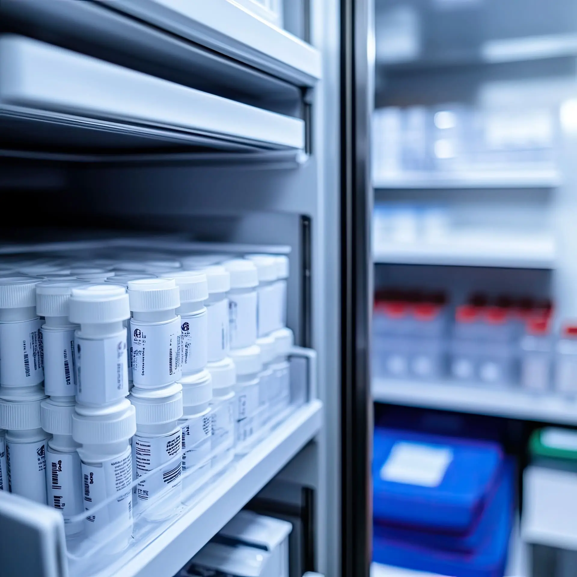 Des produits pharmaceutiques sont entreposés dans un local à température contrôlée