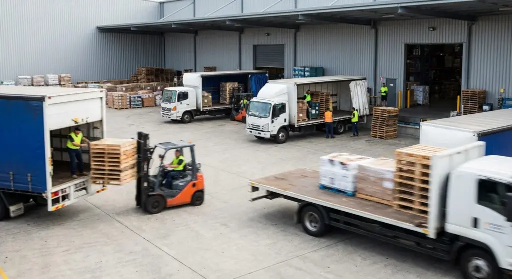 camion de transport messagerie palette en chargement